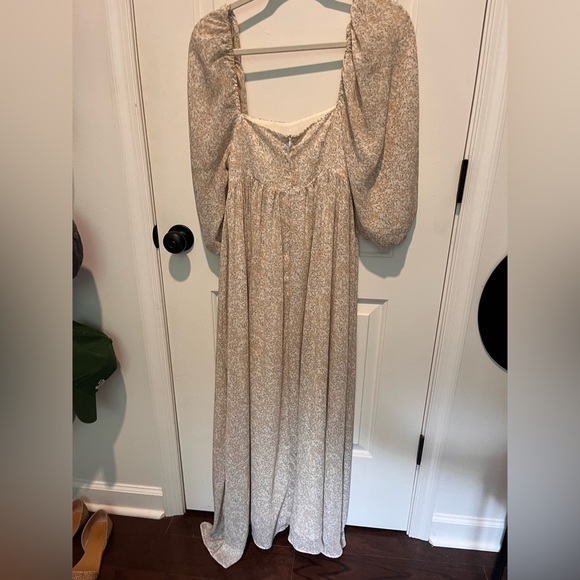 Pinkblush Beige Chiffon Printed Square Neck Empire Maxi Dress - Picture 2 of 5